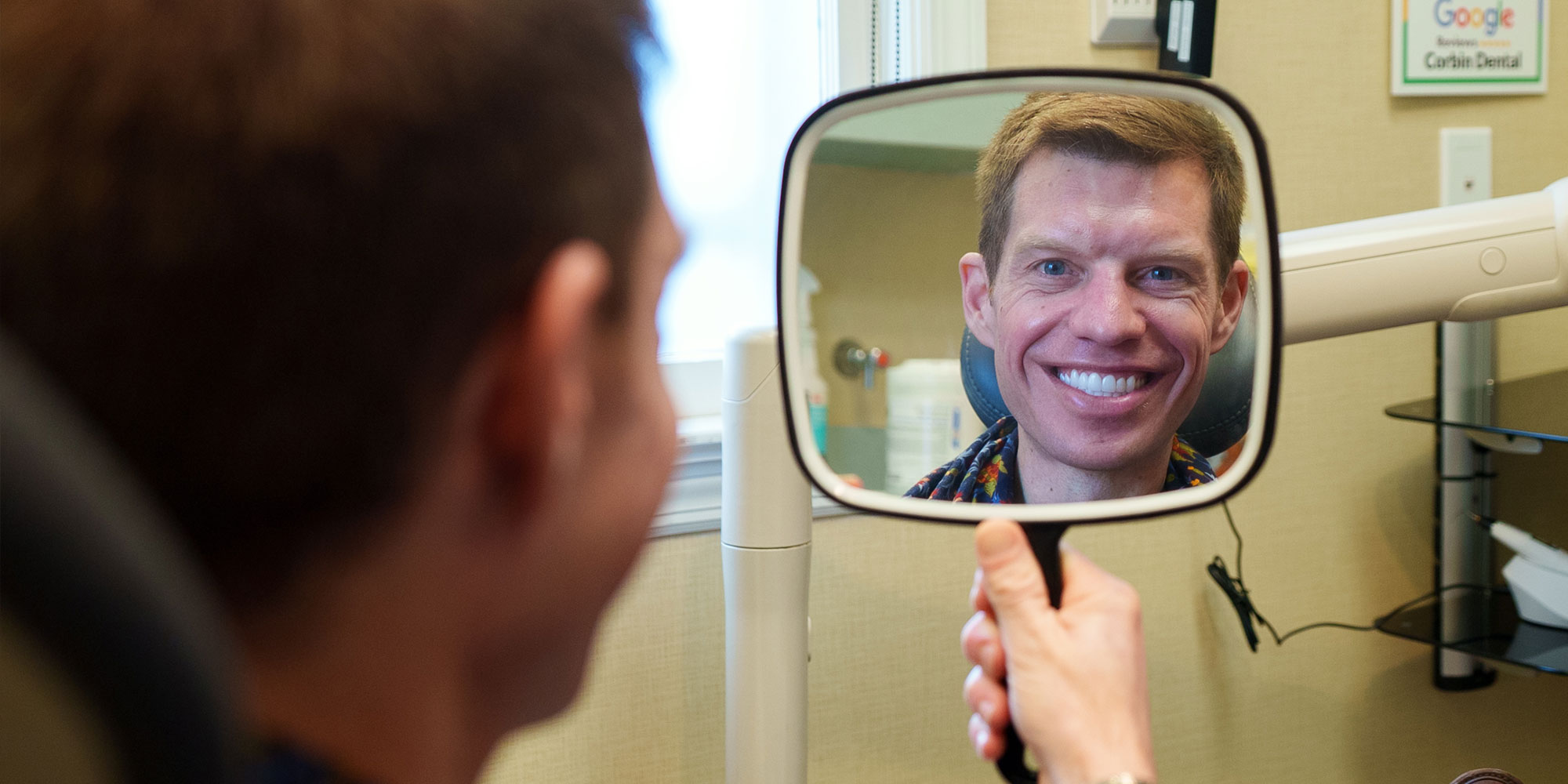 Patient looking into mirror