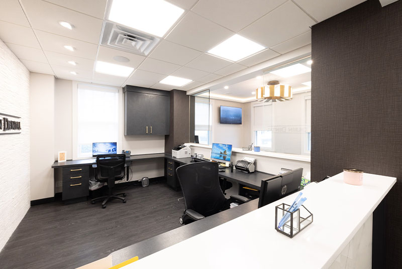 side angle behind desk Oyster Bay